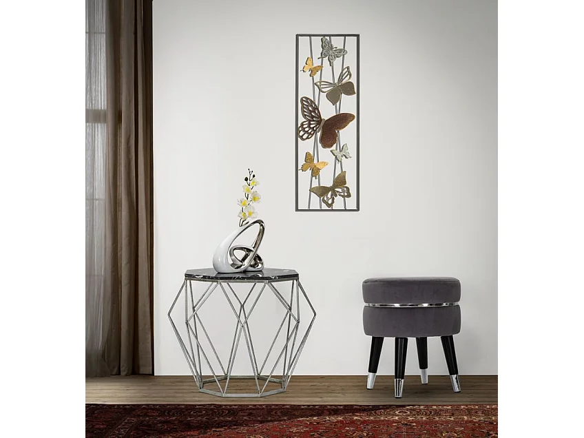 Tabouret Design "Paris" 40cm Gris Foncé & Argent