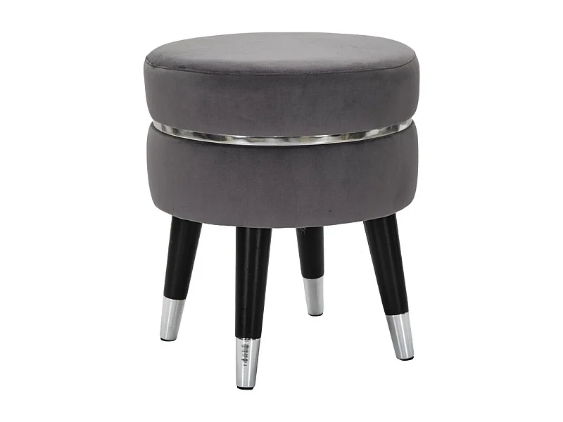 Sgabello rotondo in tessuto grigio con gambe in legno Ø cm 35X40,5