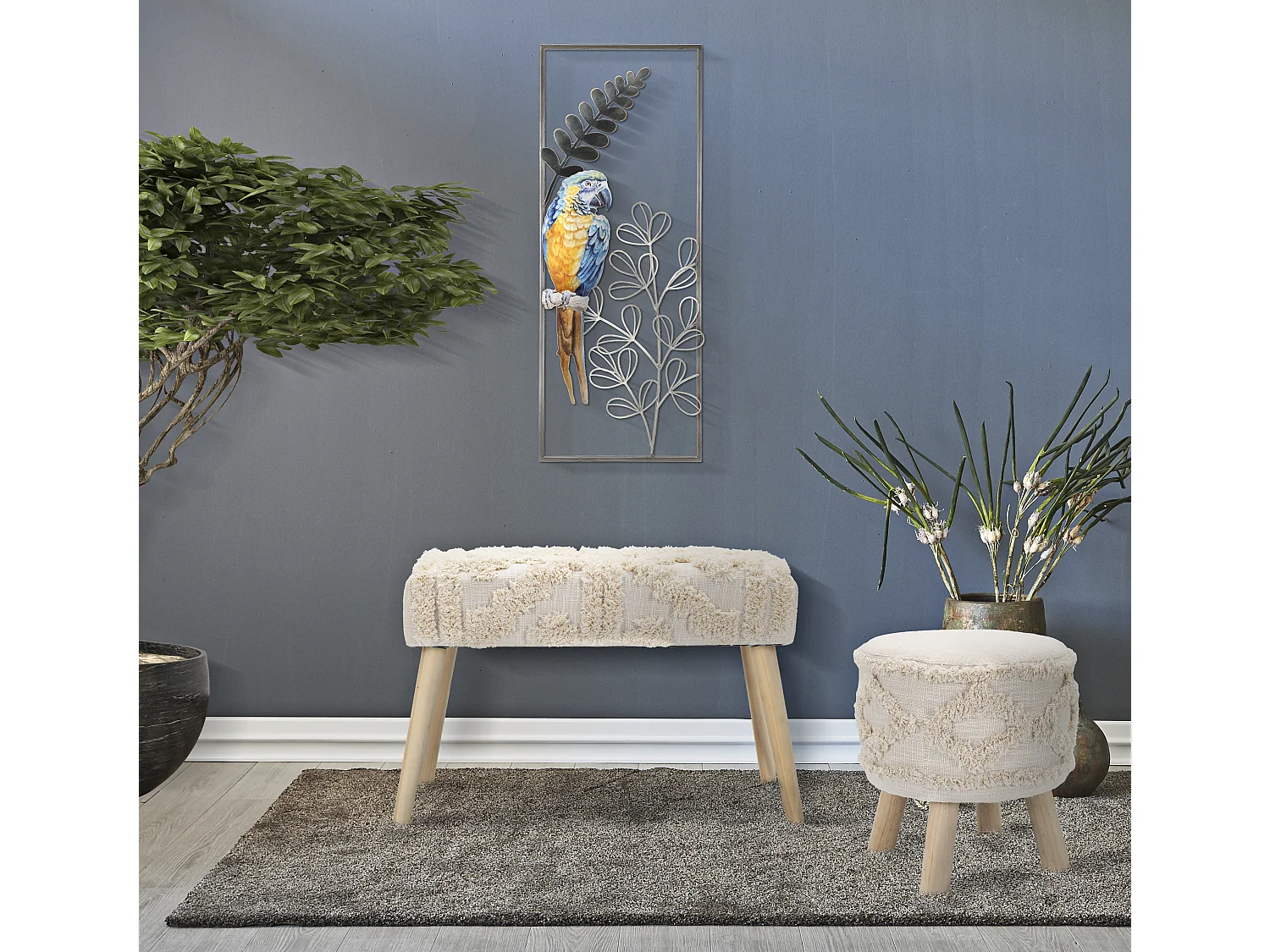 Sgabello rotondo in tessuto beige Ø cm 35x40