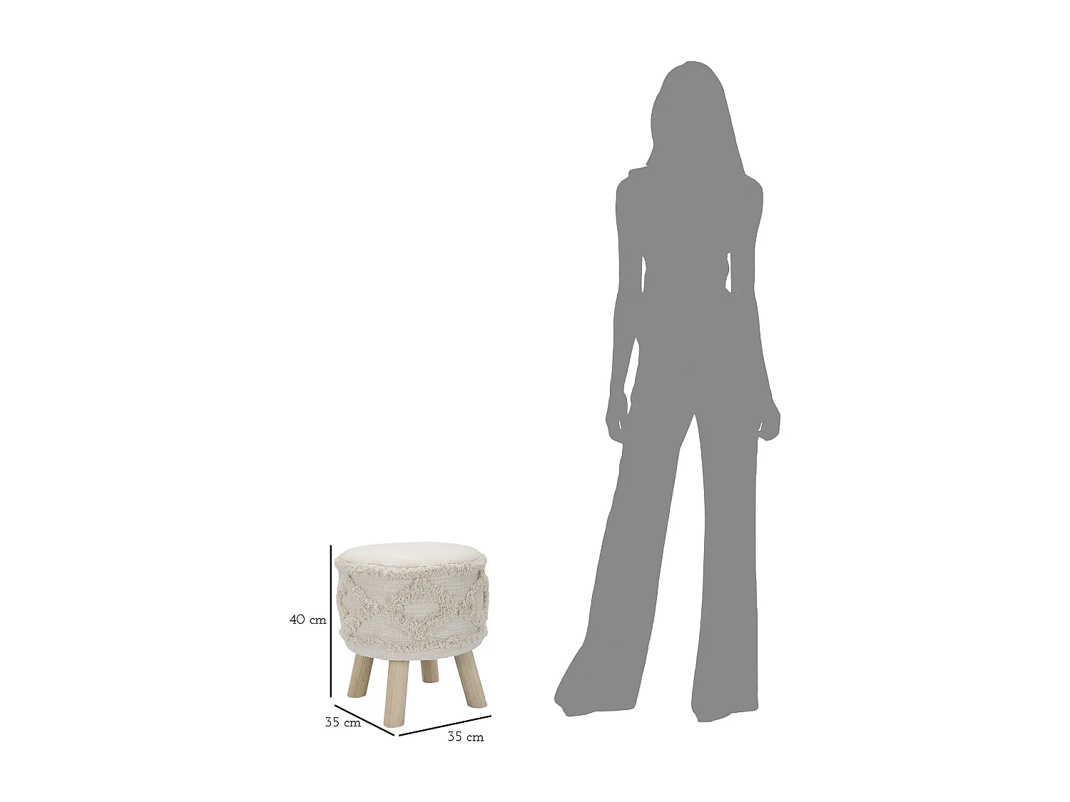 Sgabello rotondo in tessuto beige Ø cm 35x40