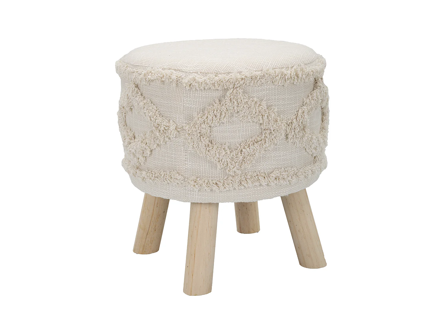 Tabouret Damas - Tissu Rembourré Élégamment Décoré, Pieds en Bois, Ø 35 cm x 40 cm, Style Bohème Chic