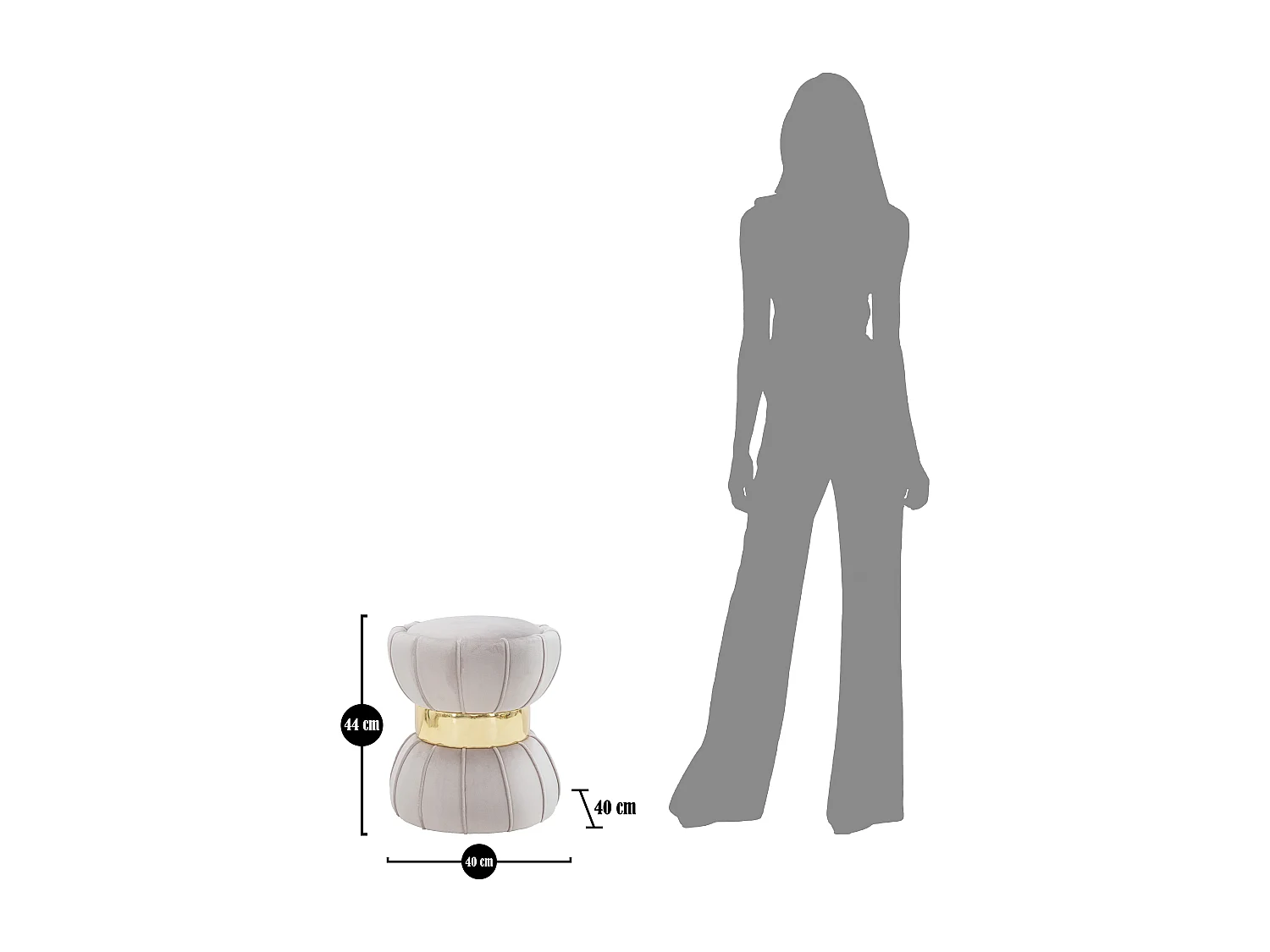 Pouf Design en Velours "Flower" 44cm Gris & Or