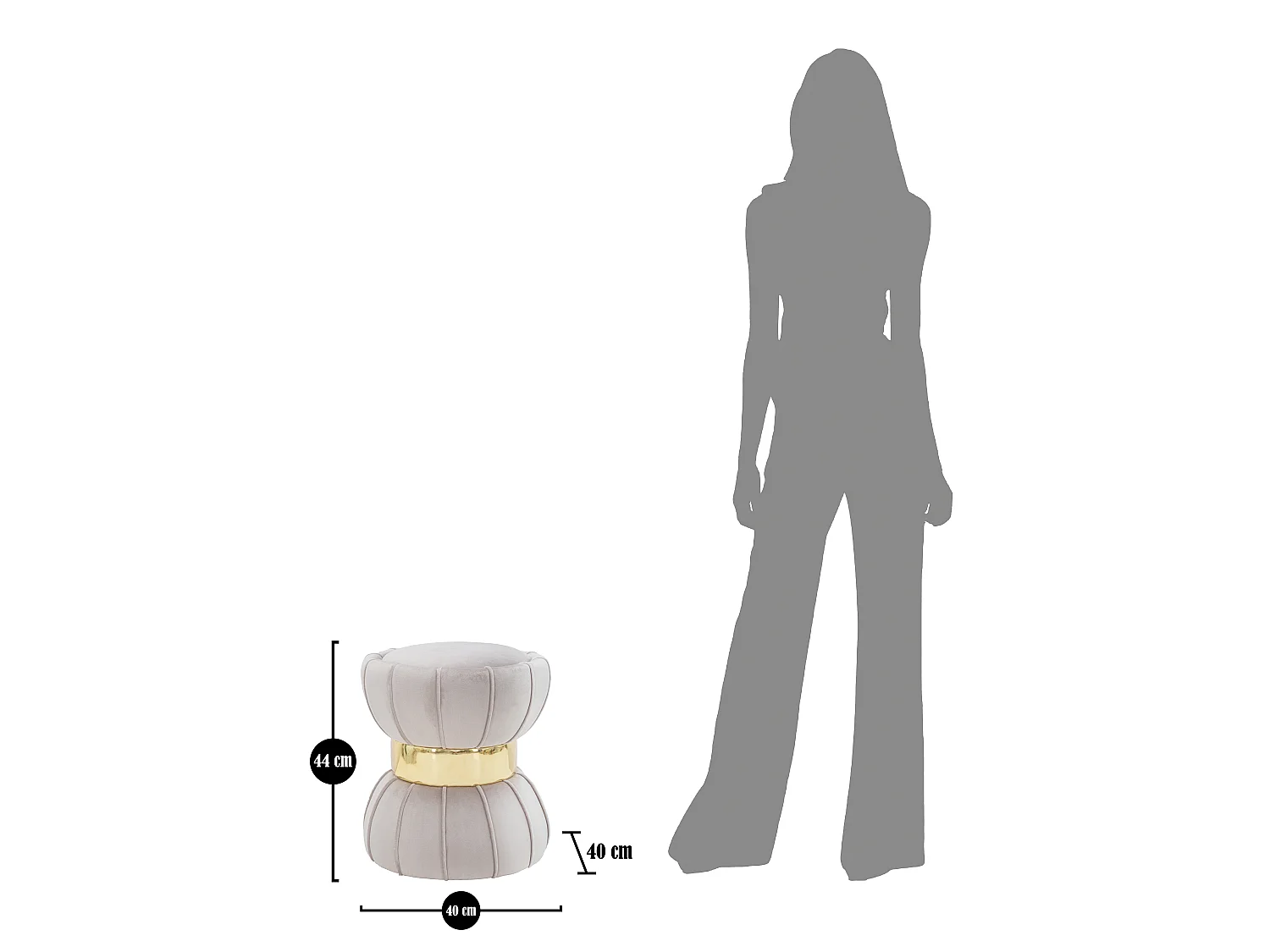 Gestoffeerde kruk in grijze stof Ø 40x44 cm