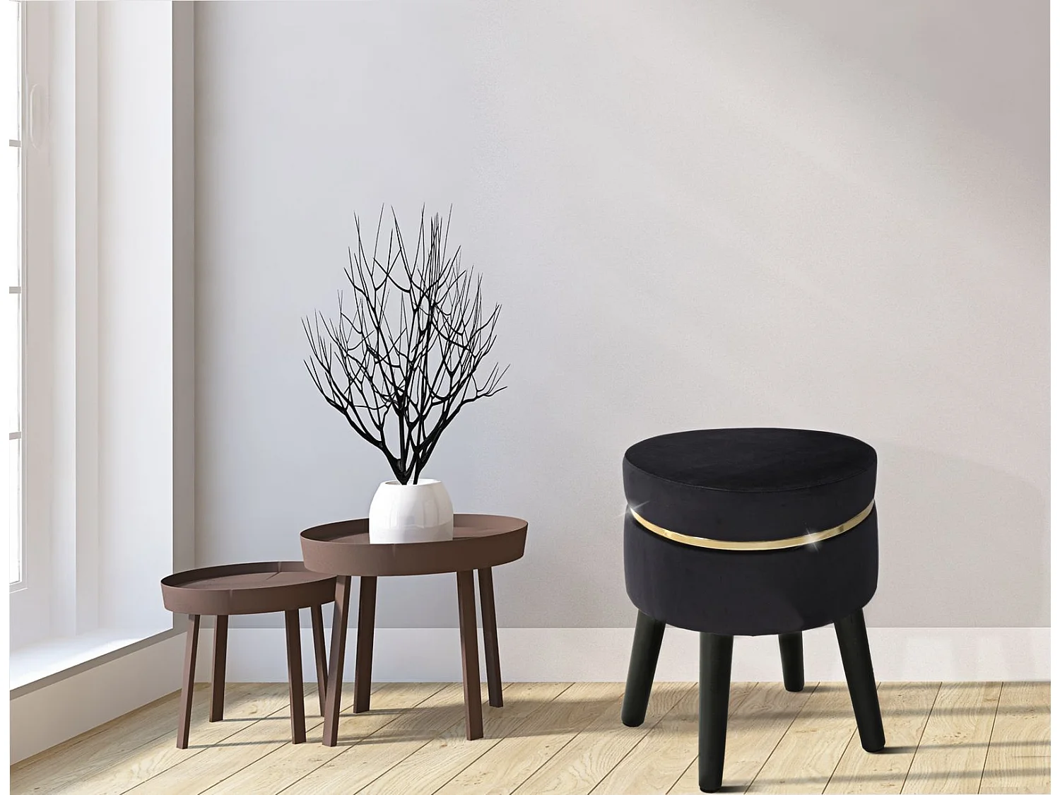 Tabouret Design en Velours "Paris" 40cm Noir
