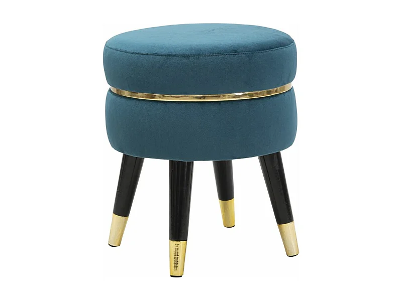 Sgabello rotondo in tessuto blu con gambe in legno Ø cm 35X40,5