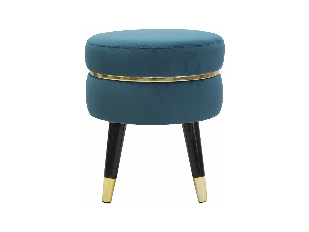 Sgabello rotondo in tessuto blu con gambe in legno Ø cm 35X40,5