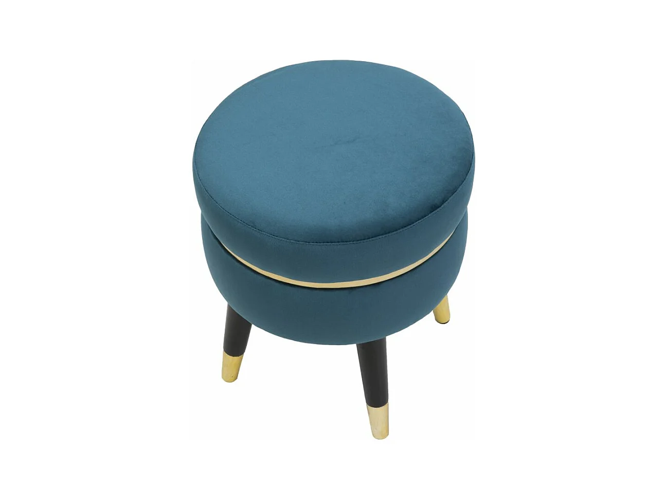 Sgabello rotondo in tessuto blu con gambe in legno Ø cm 35X40,5