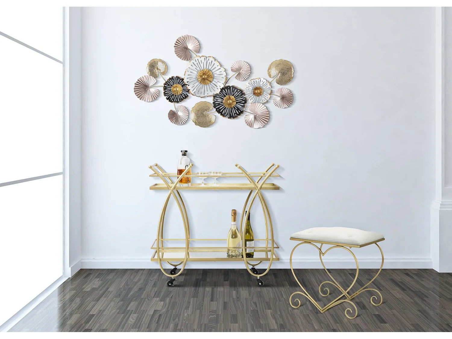 Tabouret Design "Heart" 51cm Crème & Or