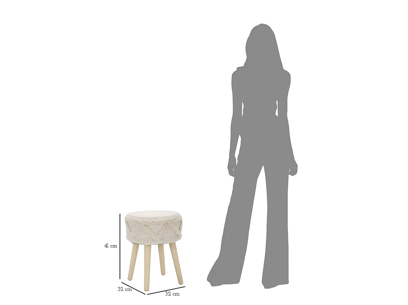 Ronde kruk in beige stof Ø cm 32x41