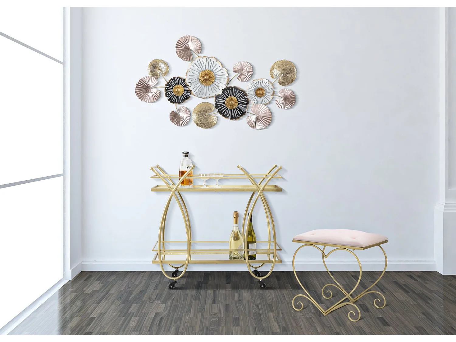 Tabouret Design "Heart" 51cm Rose & Or