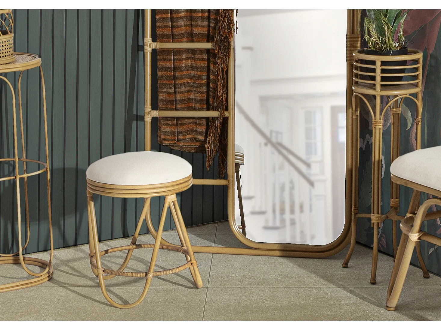 Tabouret rond en métal et tissu marron Ø 37,5x47,5 cm