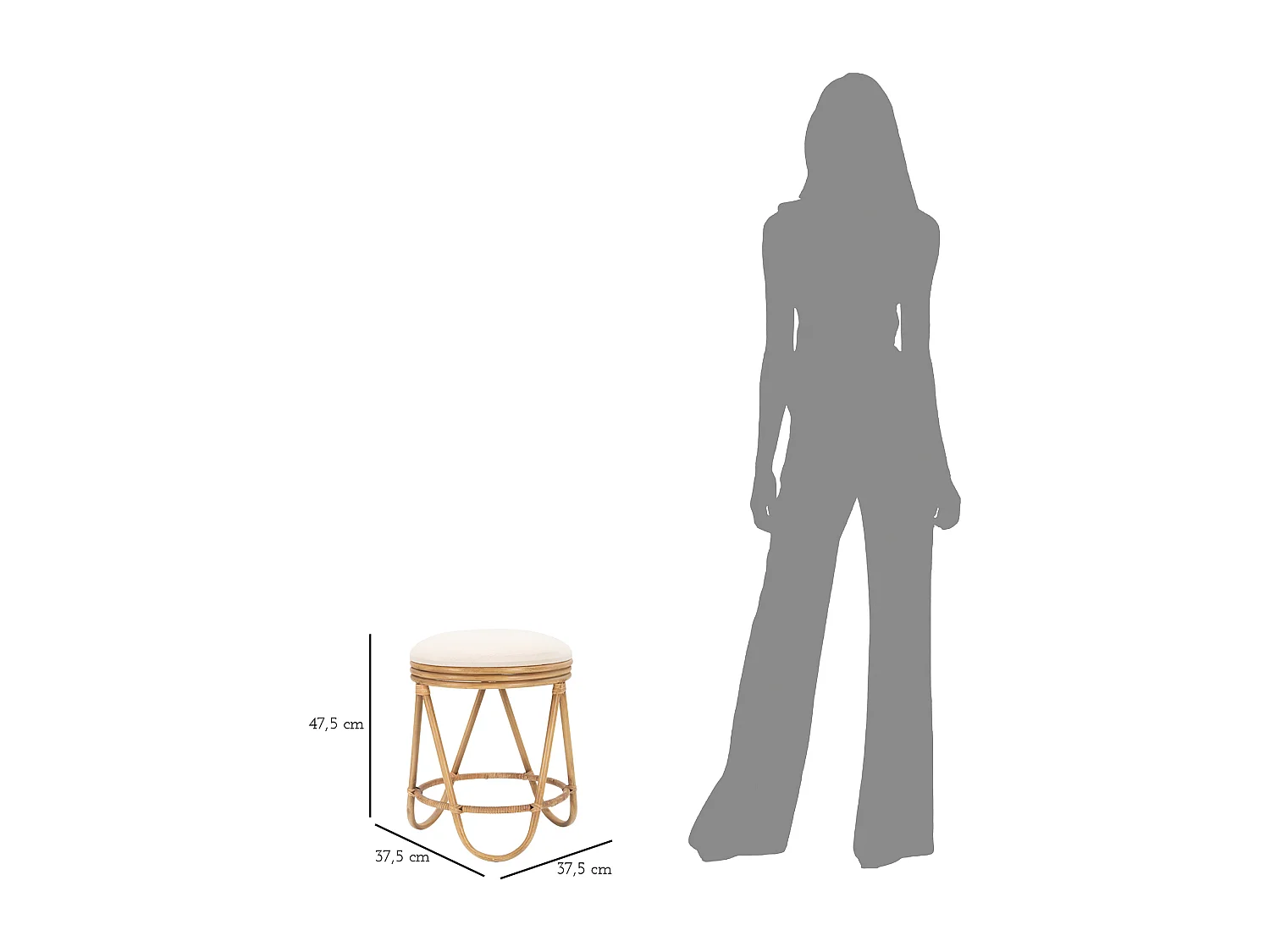 Tabouret rond en métal et tissu marron Ø 37,5x47,5 cm