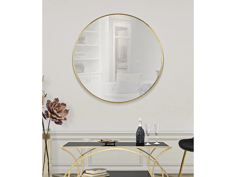 Miroir mural avec cadre minimal en métal doré Ø 100x2 cm