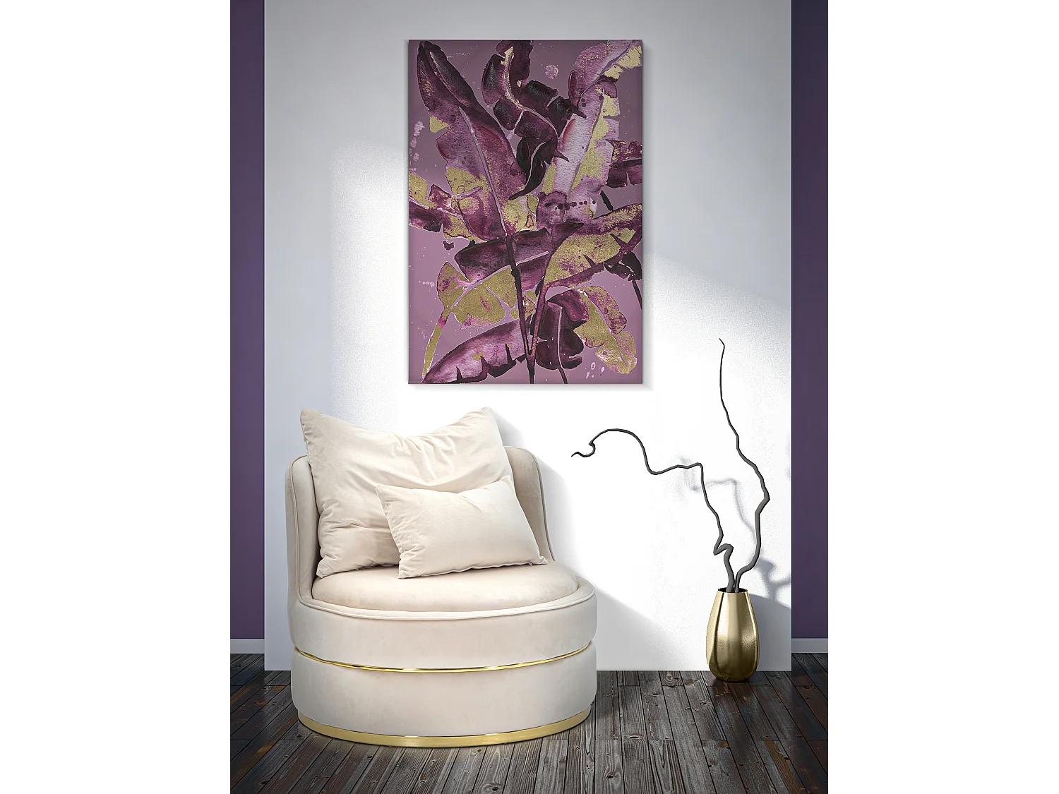 Impression sur toile feuilles violettes 80x3x120 cm