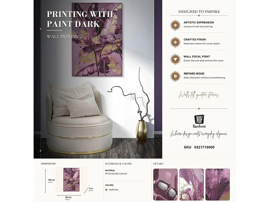 Impression sur toile feuilles violettes 80x3x120 cm