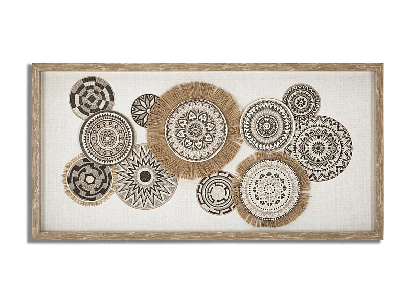 Stampa dipinta su tela con cornice e applicazioni cm 70x2,8x35