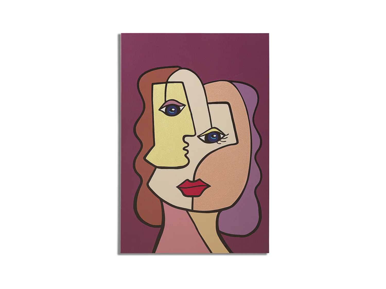 Tableau Toile sur Bois - Design Cubiste aux Couleurs Vives - Modèle Face New -B- 60x3x90 cm - Décoration Murale Énergique