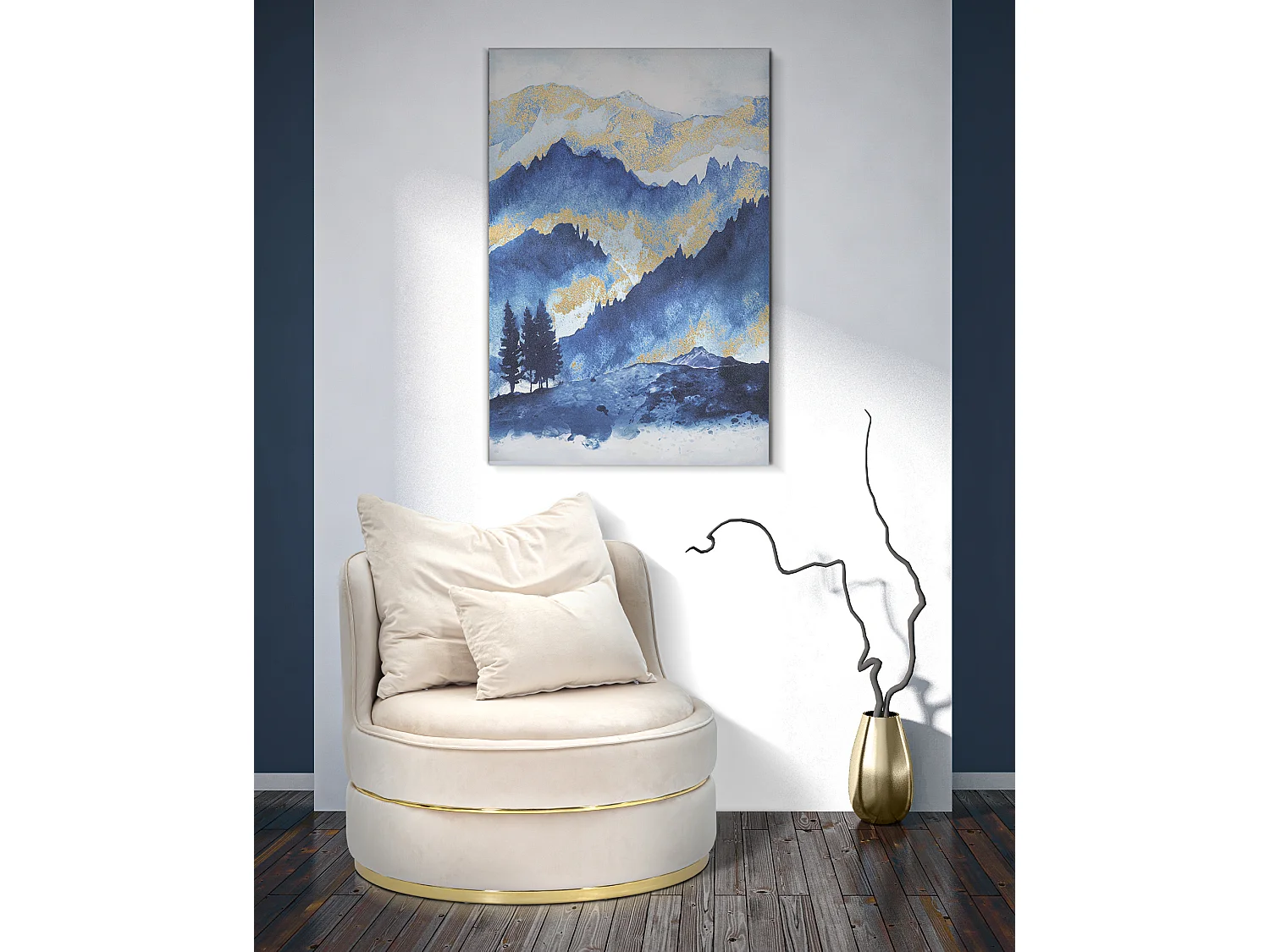 Toile Imprimée Déco "Mountain Tree" 80x120cm Bleu