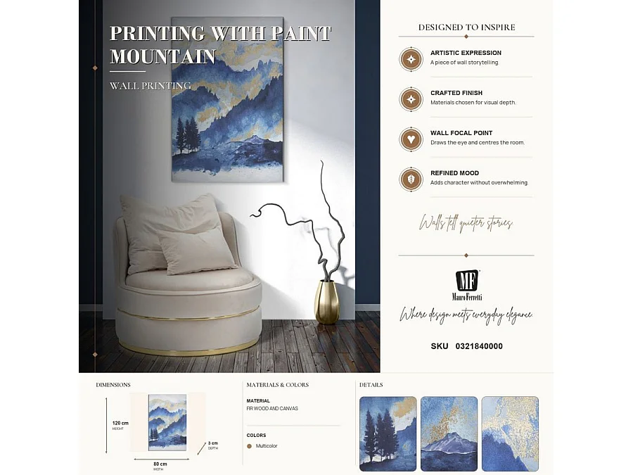 Toile Imprimée Déco "Mountain Tree" 80x120cm Bleu