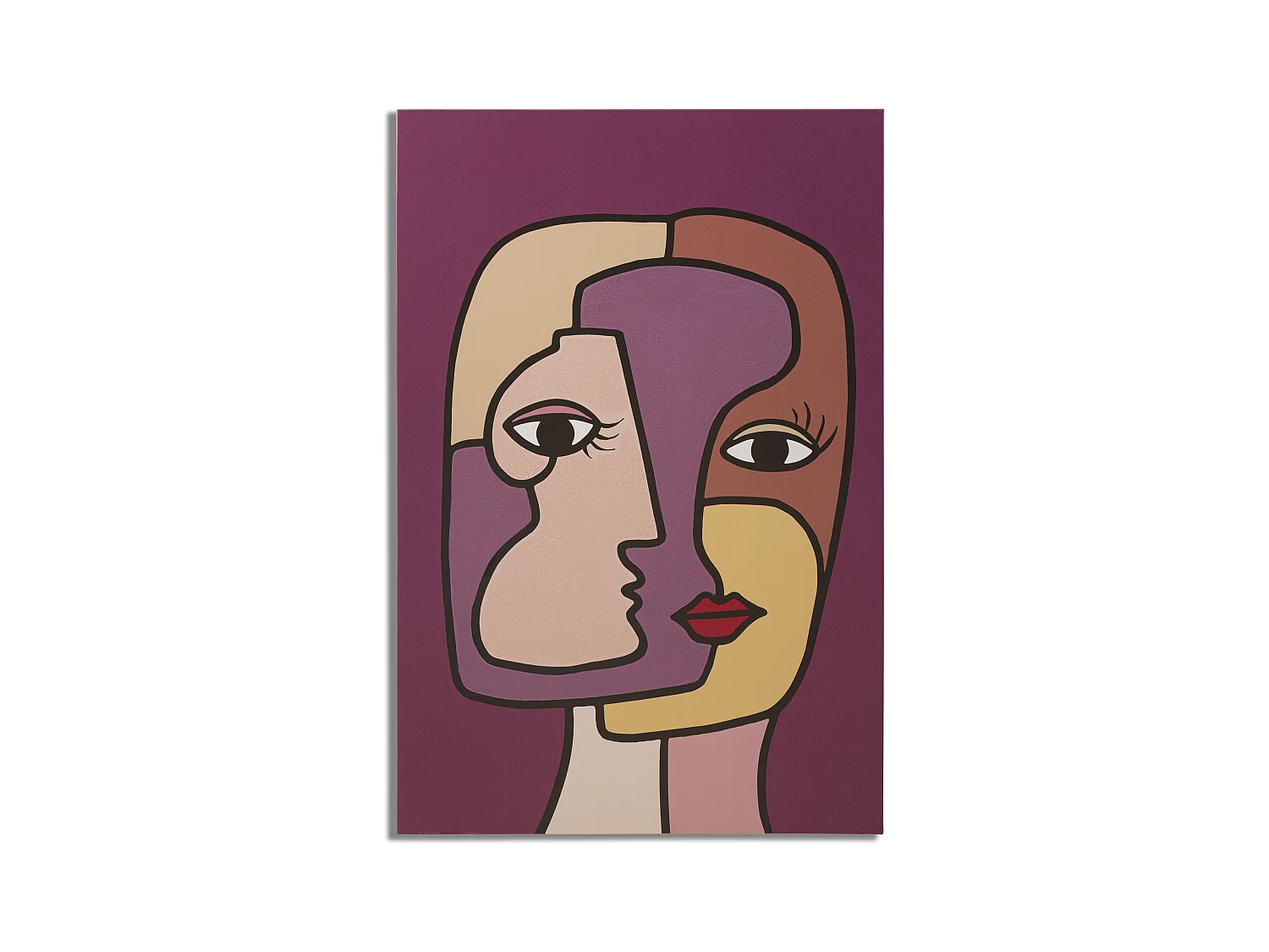 Tableau Toile sur Bois - Design Cubiste aux Couleurs Vives - Modèle Face New -A- 60x3x90 cm - Décoration Murale Moderne