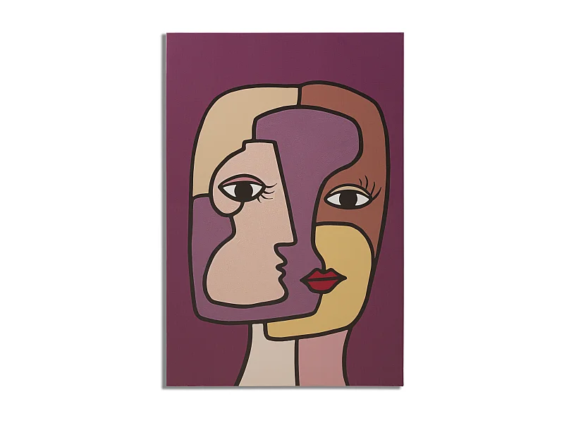 Stampa dipinta su tela volto cubista multicolore cm 60x3x90