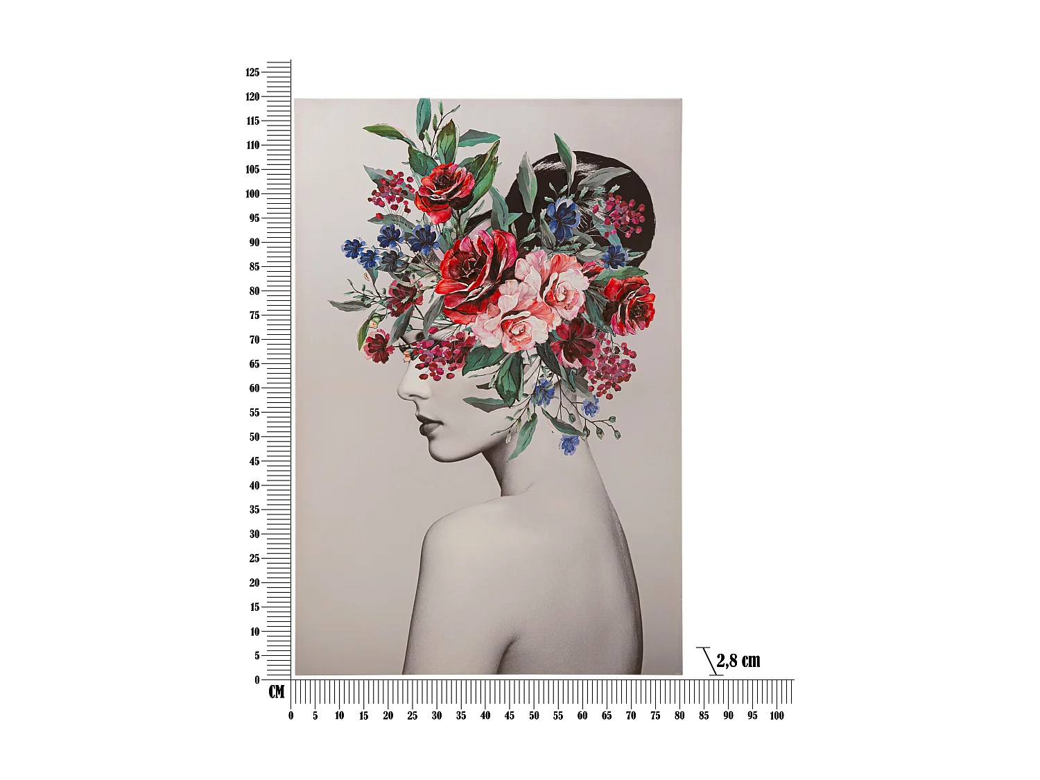 Stampa su tela multicolore donna con fiori cm 80x2,8x120