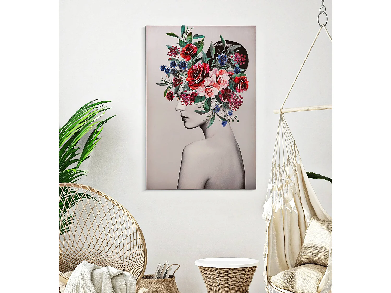 Impression sur toile multicolore femme avec des fleurs 80x2,8x120 cm