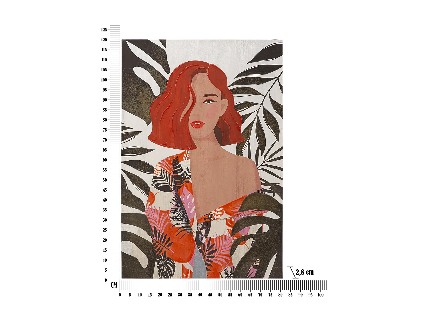 Stampa su tela multicolore donna con foglie cm 80x2,8x120