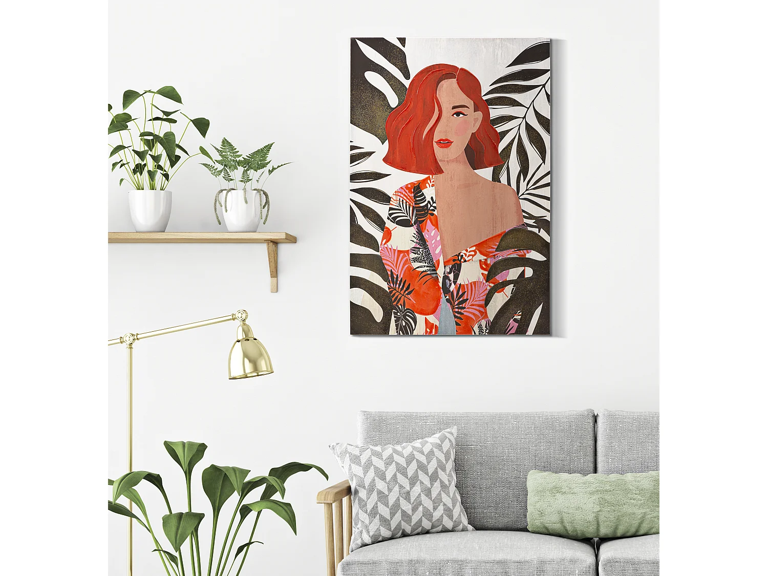 Toile Imprimée Déco "Lady Jungle Face" 80x120cm Multicolore