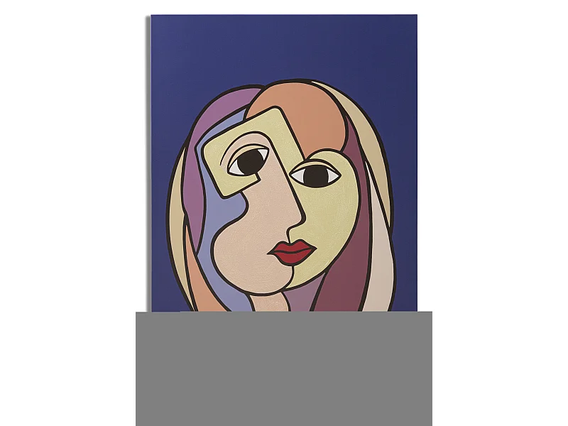 Stampa dipinta su tela volto cubista multicolore cm 80X3X120