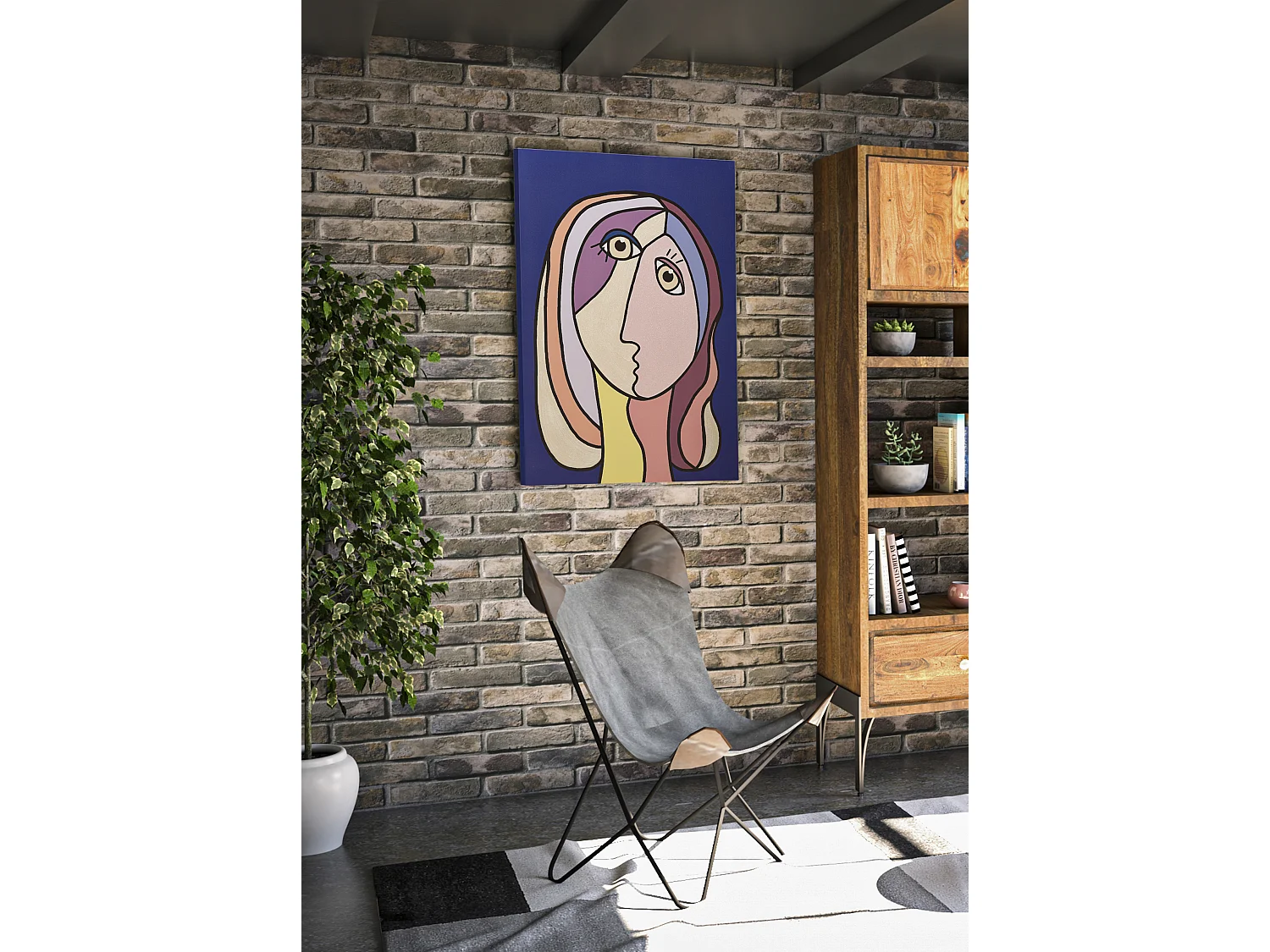 Toile Imprimée Déco "Double Visage Large" 80x120cm Multicolore