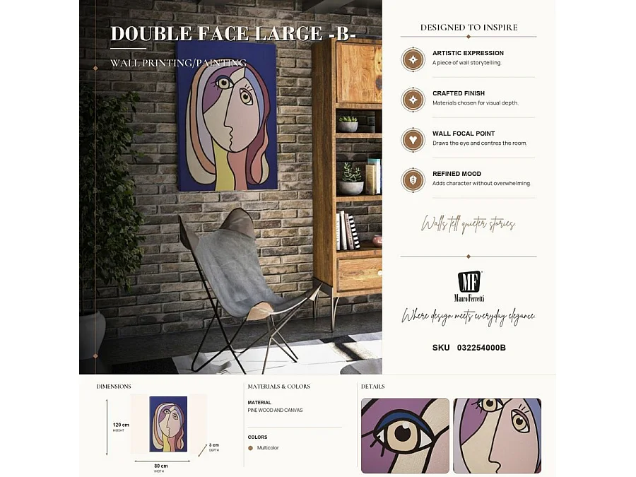 Toile Imprimée Déco "Double Visage Large" 80x120cm Multicolore