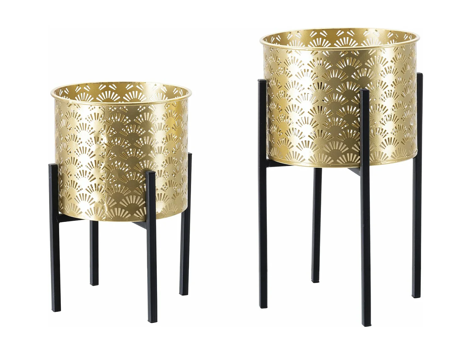 Lot de 2 Cache-Pots sur Pied "Glissy" 38cm Or & Noir