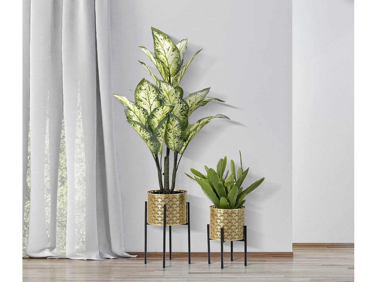 Lot de 2 Cache-Pots sur Pied "Glissy" 38cm Or & Noir