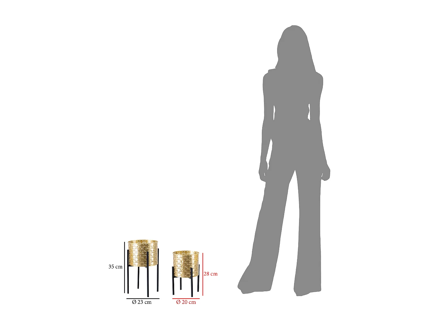 Lot de 2 Cache-Pots sur Pied "Glissy" 38cm Or & Noir