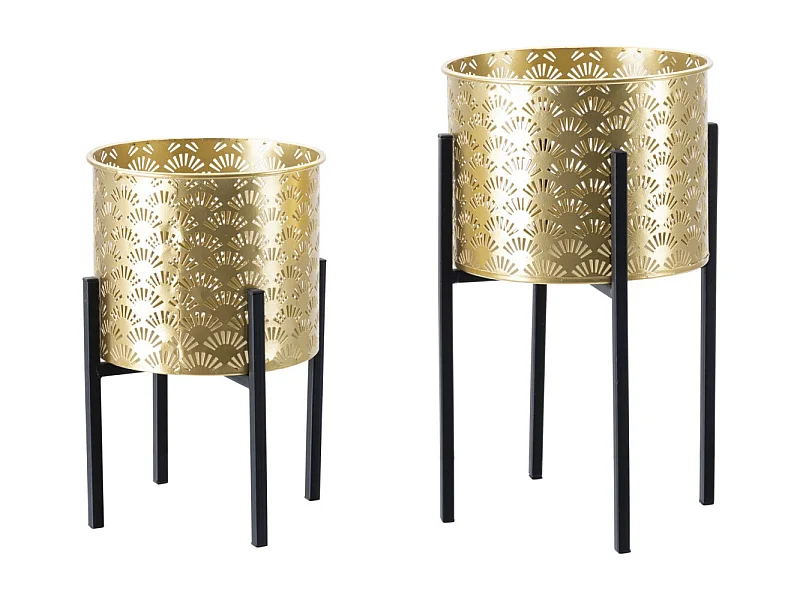 Lot de 2 Cache-Pots sur Pied "Glissy" 38cm Or & Noir