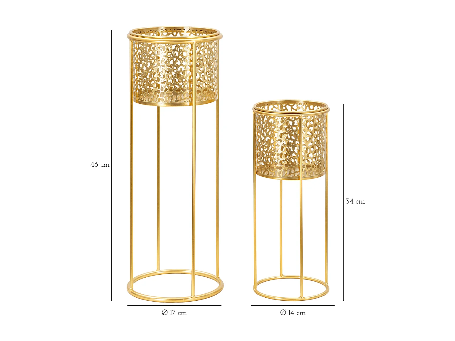 Set di 2 portavasi in metallo dorati Ø cm 17x46-14x34