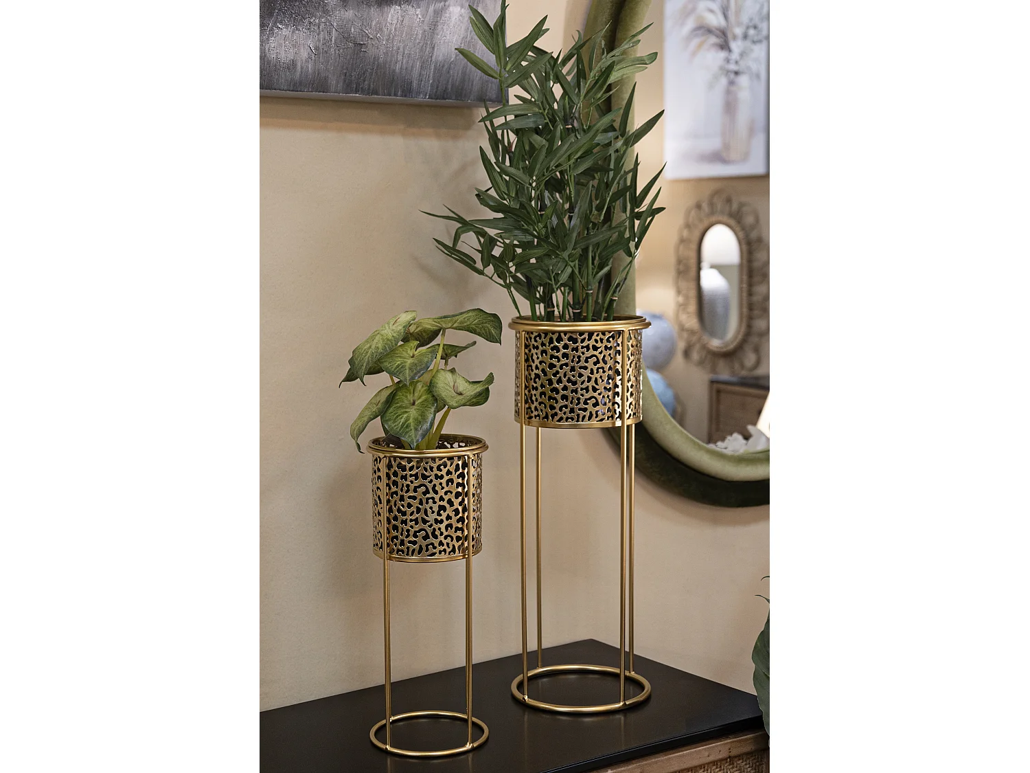 Lot de 2 Cache-Pots sur Pied "Nat" 46cm Or