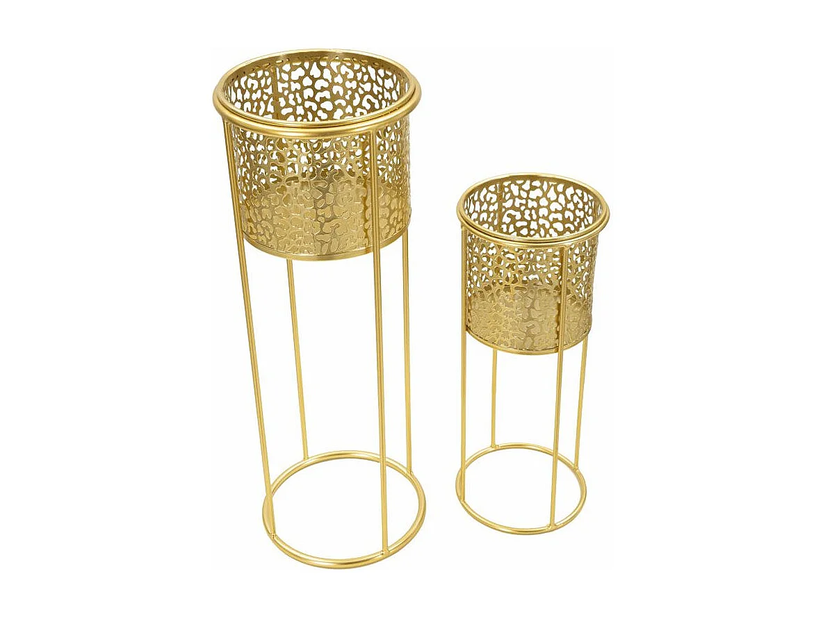 Lot de 2 Cache-Pots sur Pied "Nat" 46cm Or