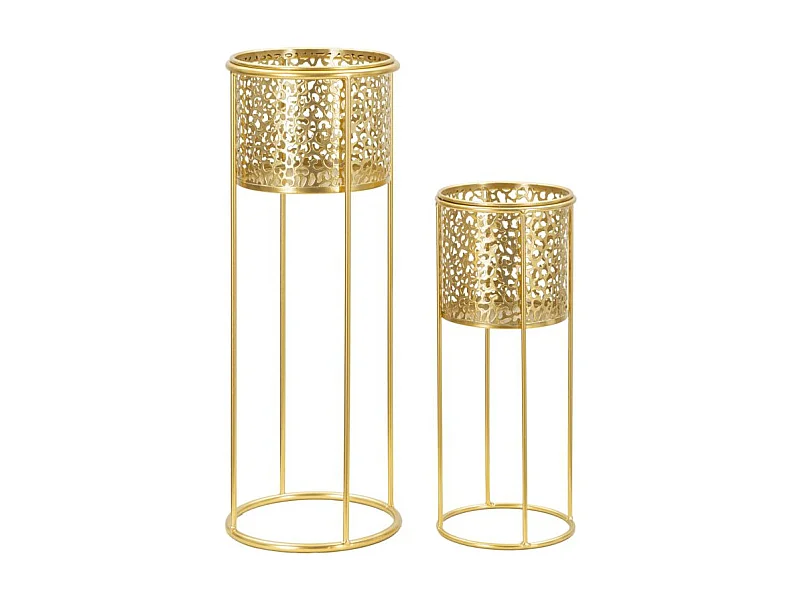 Set van 2 gouden metalen plantenpotten Ø cm 17x46-14x34