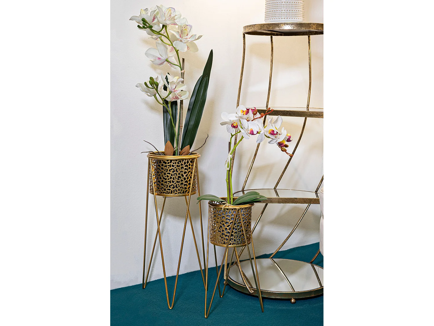 Lot de 2 Cache-Pots sur Pieds "Eva" 46cm Or