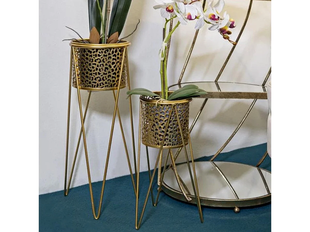 Lot de 2 Cache-Pots sur Pieds "Eva" 46cm Or