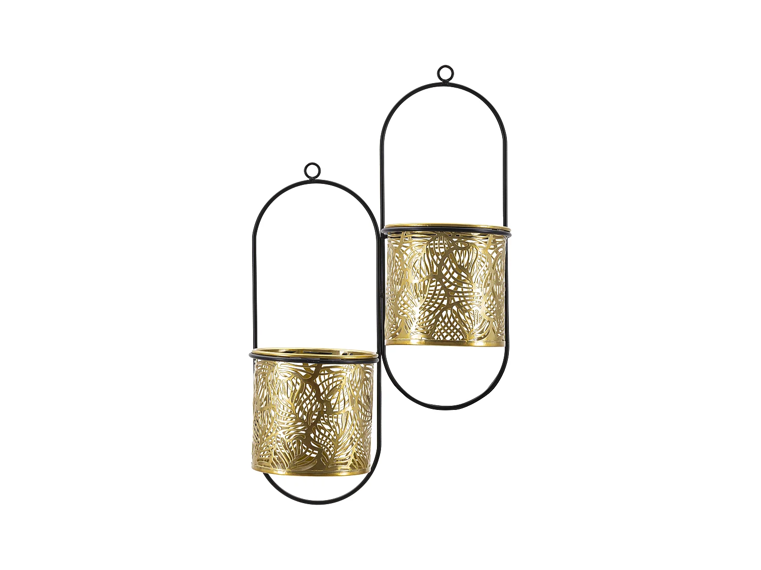 Porte-vases muraux doubles Hong - Support mural en métal doré et noir - Dimensions 27x14x48 cm - Décoration inspirée des feuilles - Vases amovibles