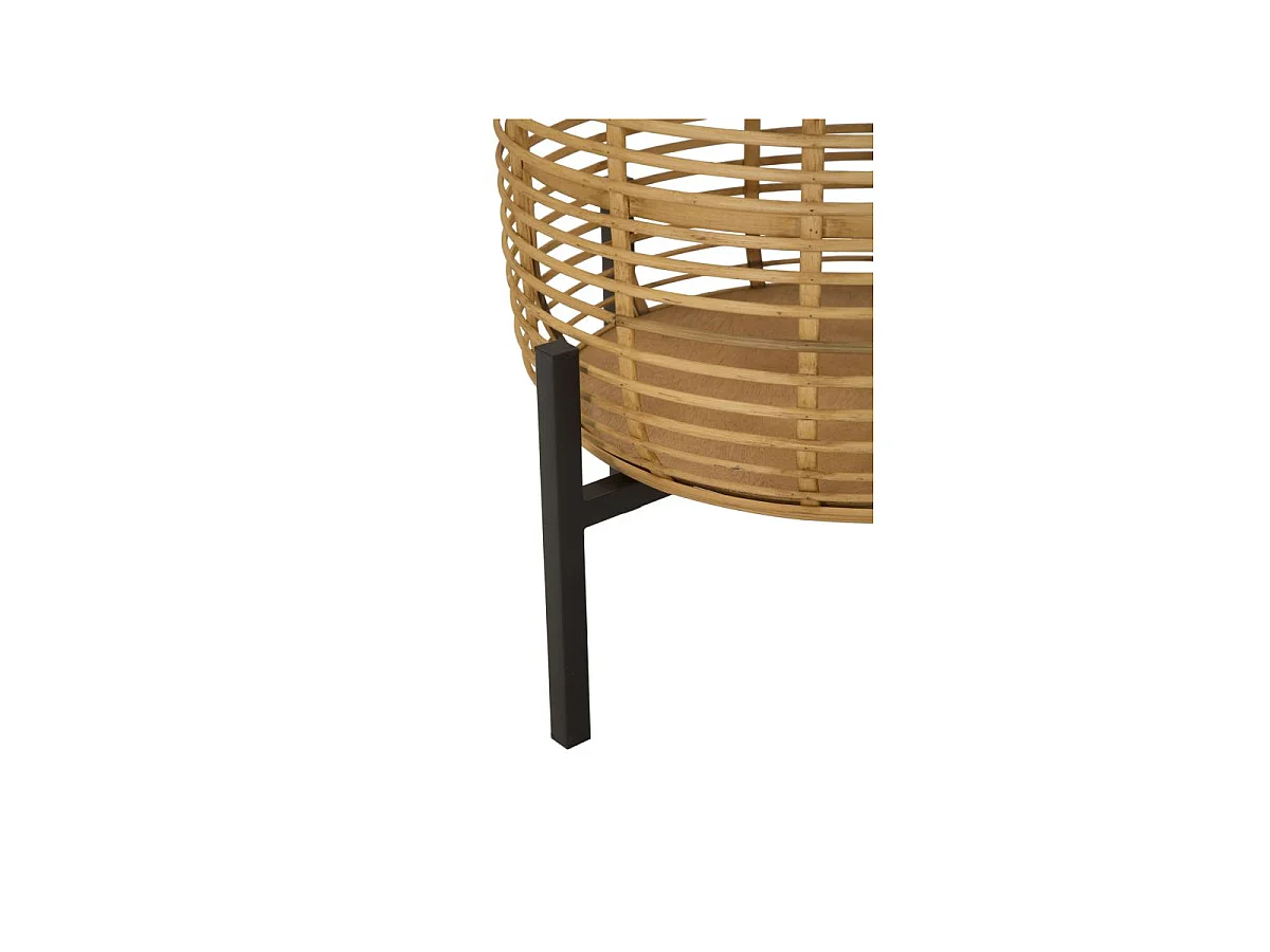 Set aus 2 runden Rattan-Blumentöpfen mit schwarzem Metallständer Zeyok