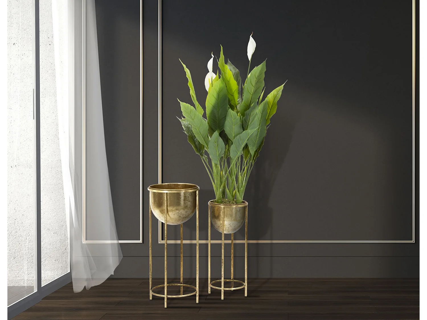 Lot de 2 Cache-Pots sur Pied "Coppia" 62cm Or