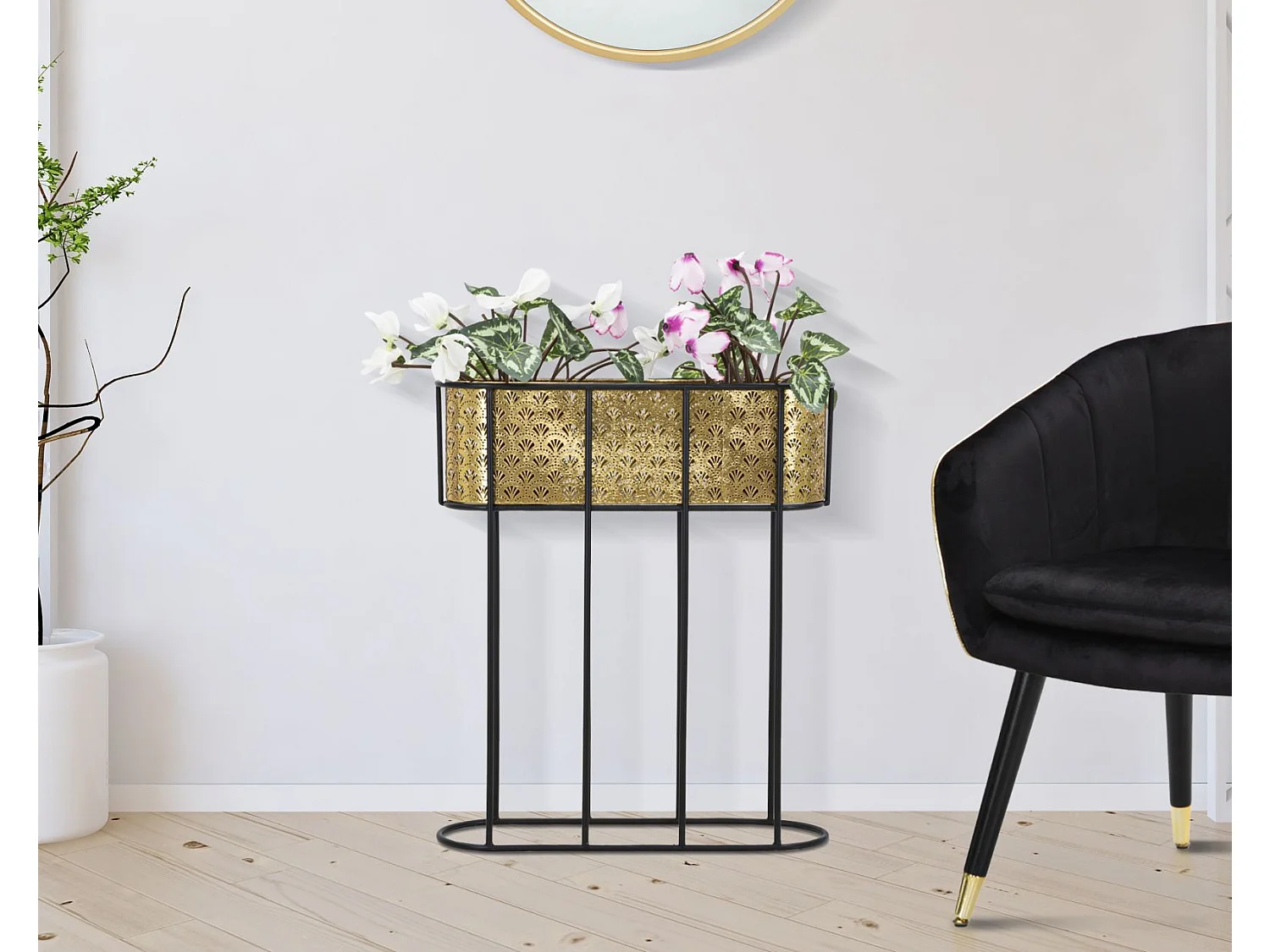 Jardinière en Métal sur Pied "Tessa" 70cm Noir & Or