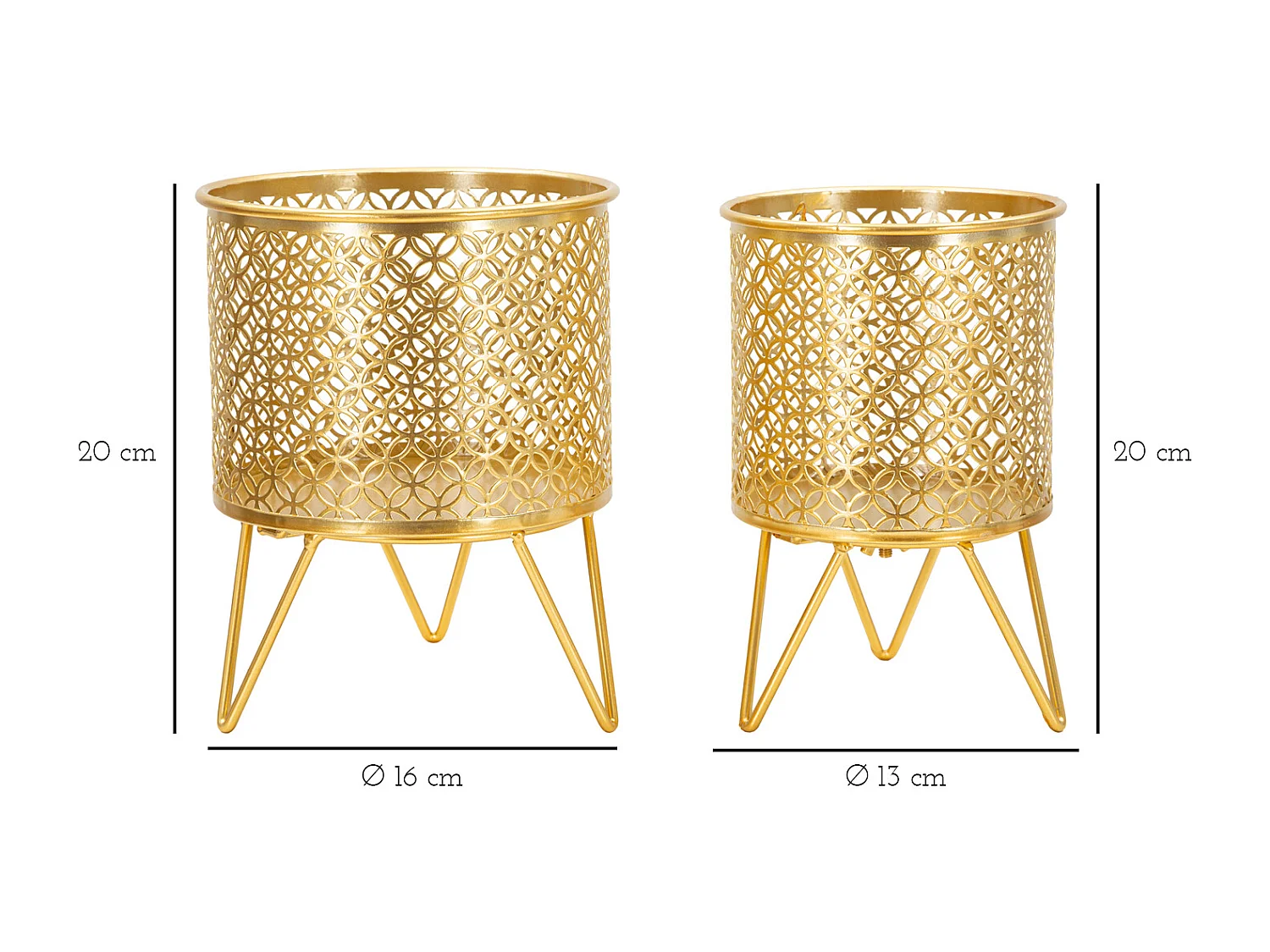 Set di 2 portavasi in metallo dorati Ø cm 16x20-13x20