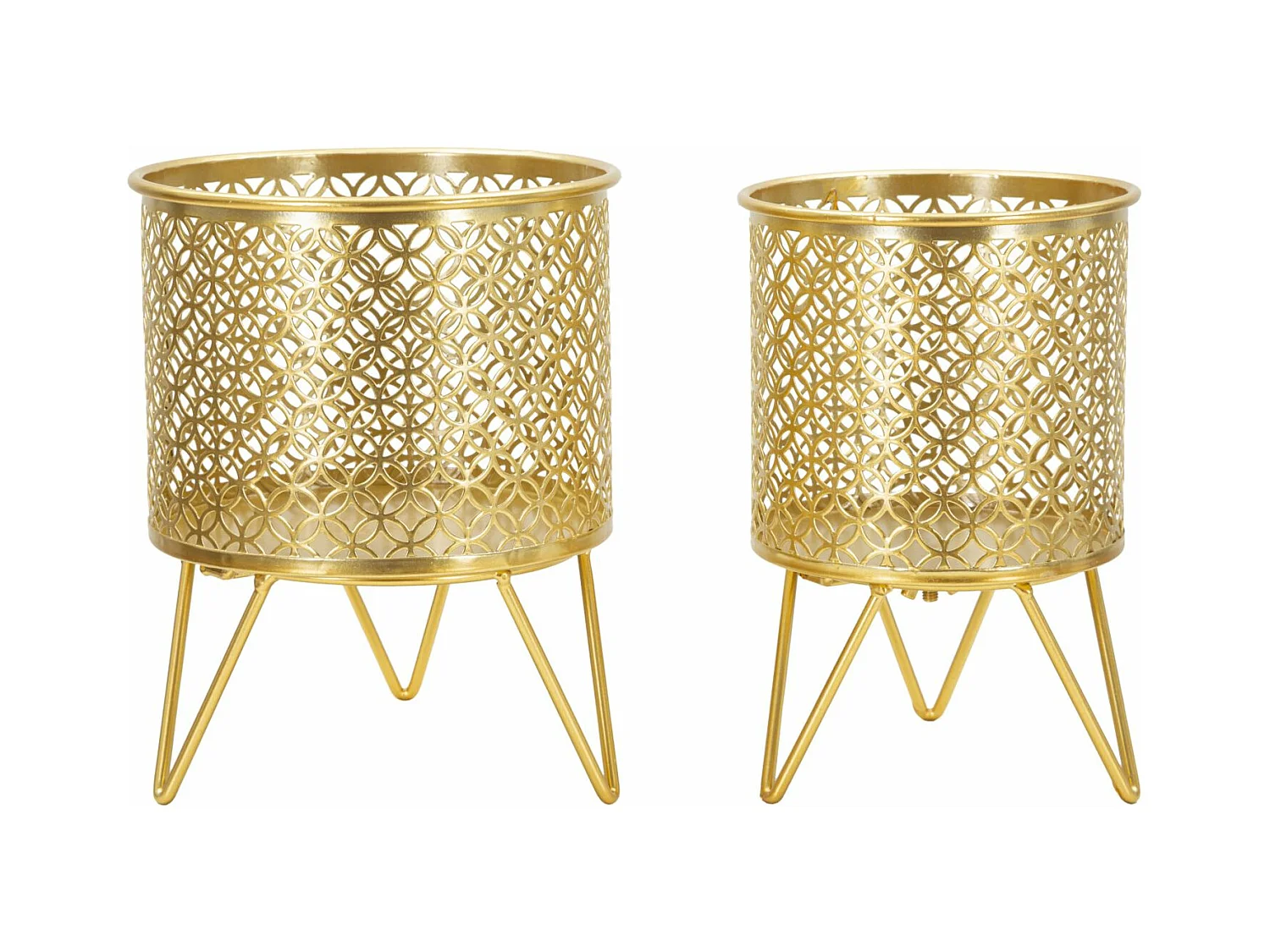 Porte-vases Ceci - Lot de 2 pièces en métal doré - Ø 16x20 cm et 13x20 cm - Décoration avec motifs ronds entrelacés - Supports amovibles