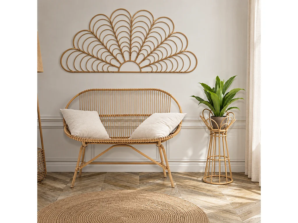 Metall- und Rattan-Pflanzenständer im Boho-Chic-Stil Panama Tower
