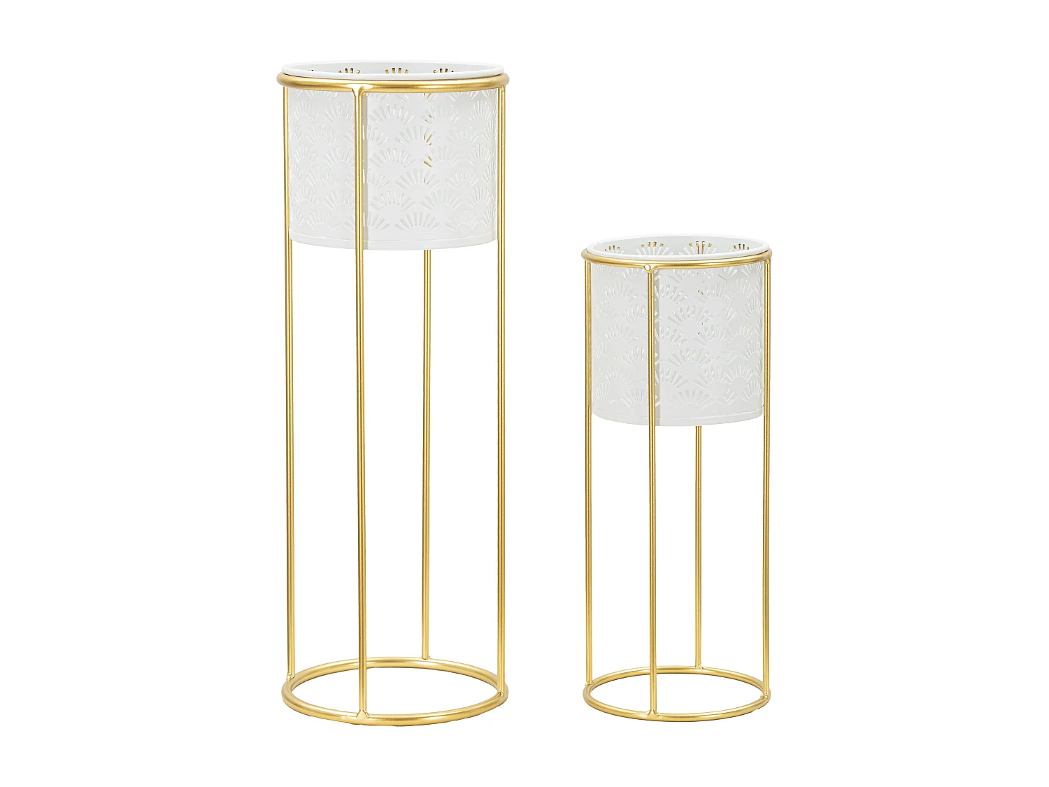 Lot de 2 Cache-Pots Design "Whity" 46cm Blanc & Or